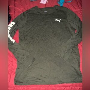 Puma Olive Green Long Sleeve Crew with White Logo